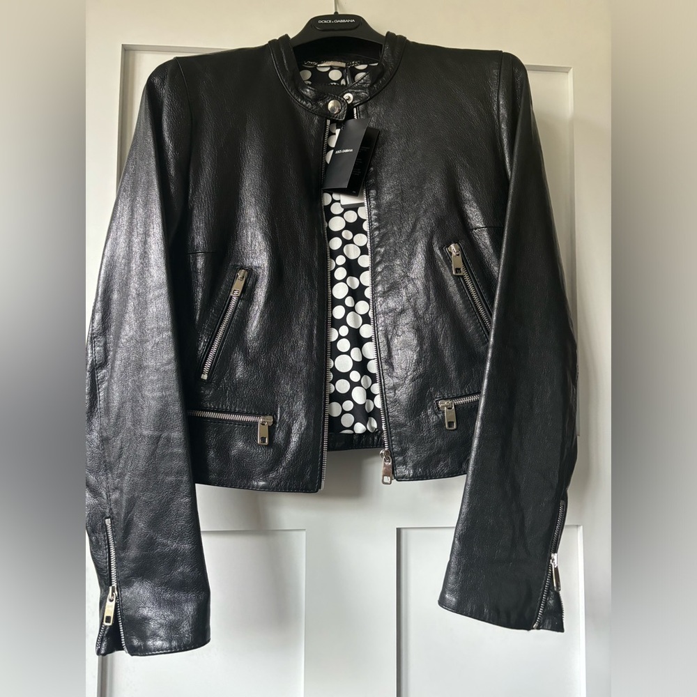 Dolce & Gabbana Woman's Black Leather Jacket, Size 42